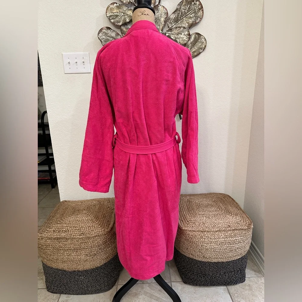 Lacoste Pink Terry Cloth Robe Belted Logo Bathrobe - Picture 5 of 10